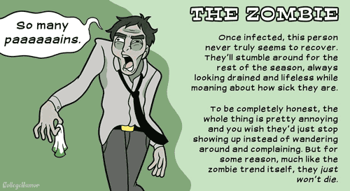 What do you mean I should go home instead of toughing it out here 60 hours a week? the zombie type of sick person to avoid by Jacob Andrews Caldwell Tanner and CollegeHumor